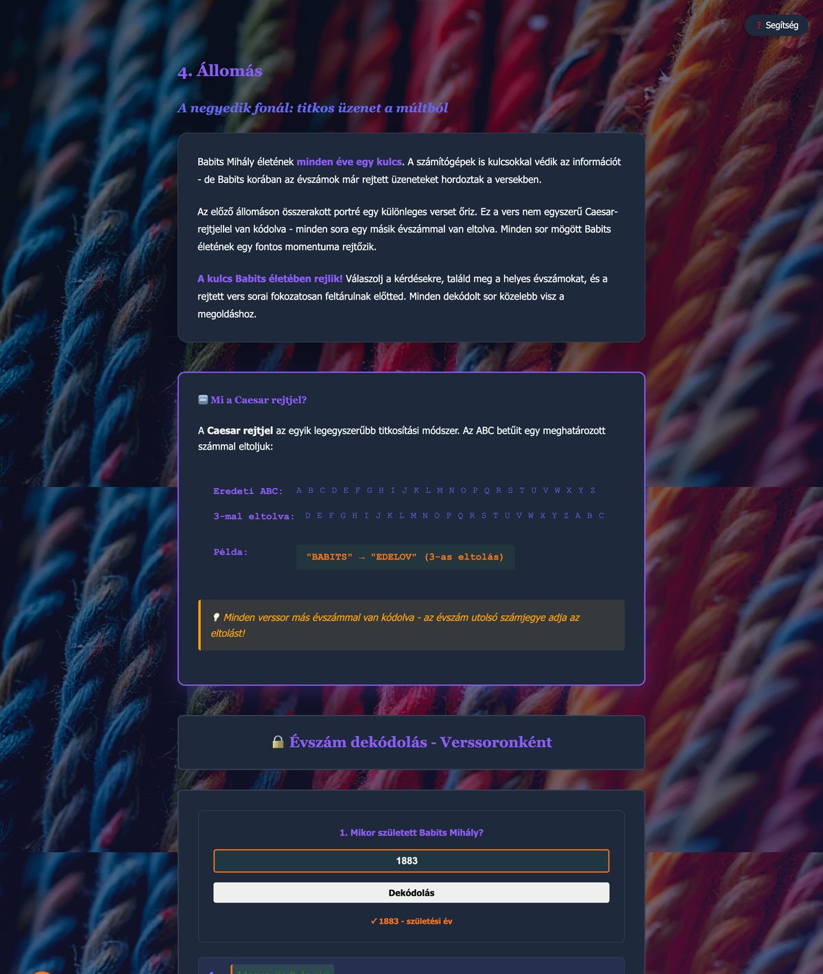 4. állomás – Caesar-rejtjel megfejtés soronként