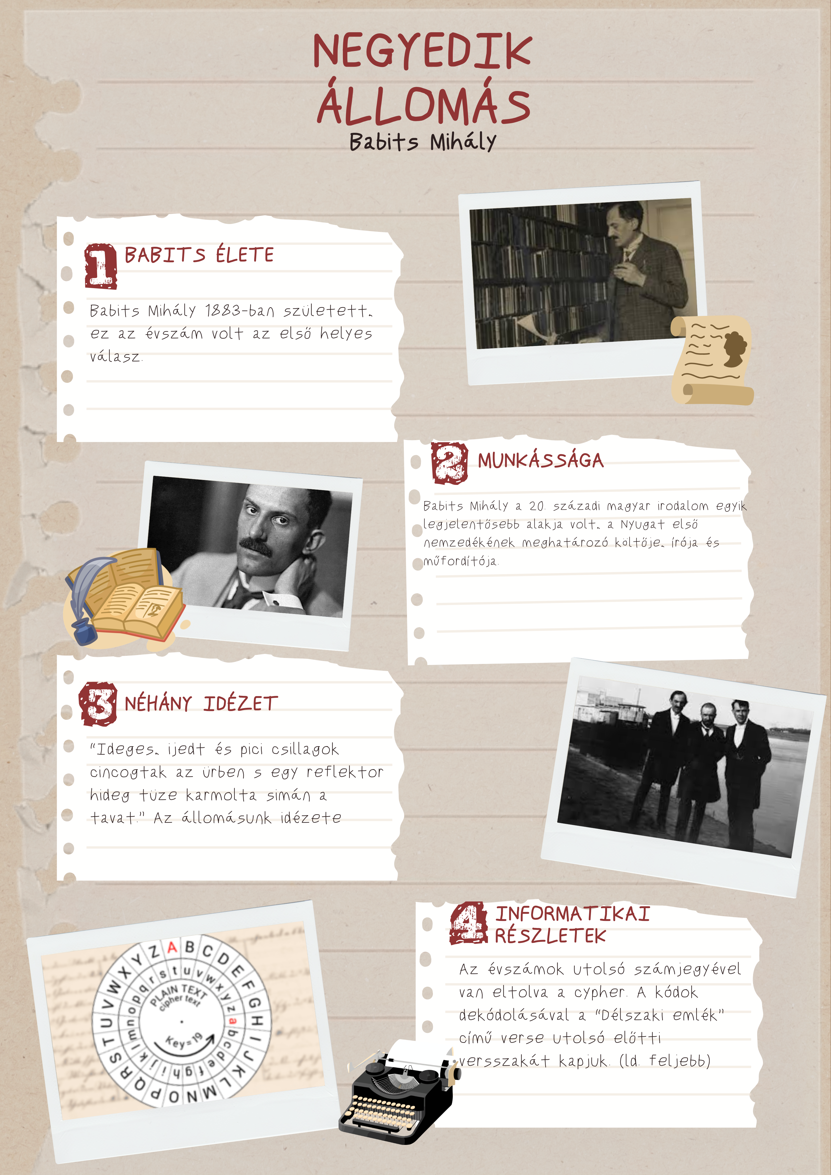 4. állomás – Caesar-rejtjel plakát Babits-évszámokkal